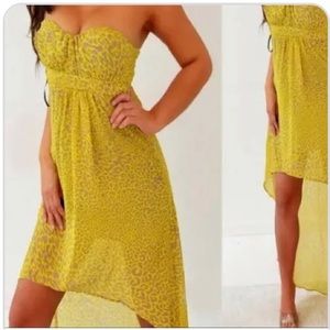 Jessica Simpson Yellow Grey Leopard Strapless Dress size Small